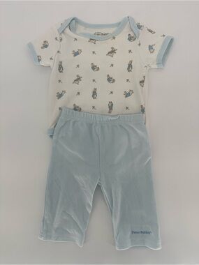 Peter Rabbit Blue Trim Baby Bodysuit & Pants Set 3-6 Months 100% Cotton Unisex